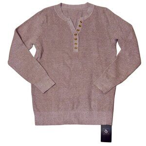 NWT Rapbin Dusty Pink Ribbed Knit Henley Top Gold Buttons, Size Small